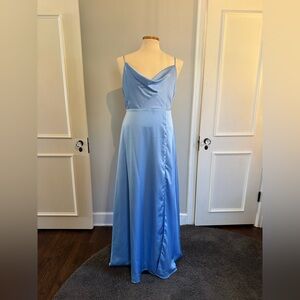 Formal Invitation Light Blue Satin Cowl Neck Maxi Dress - Lulus, Size XL